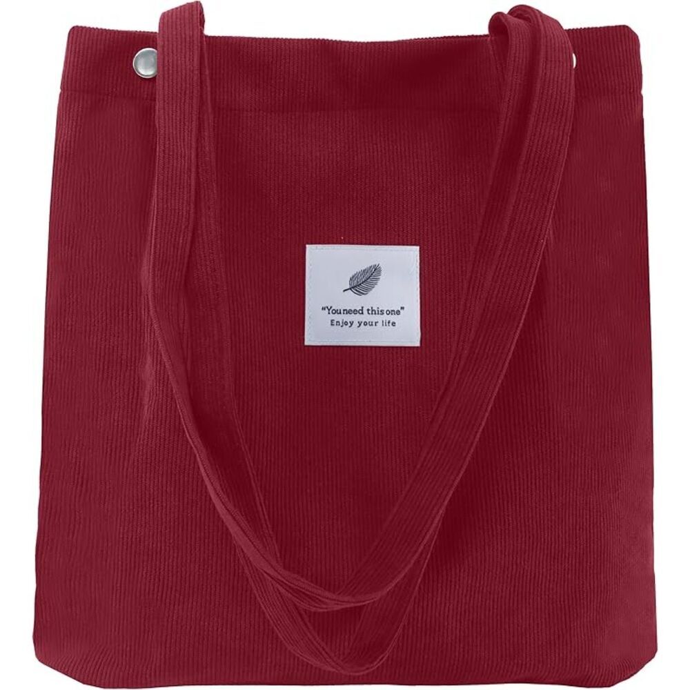 Women Red Imported Corduroy Small Canvas Shoulder Handy Tote Bag